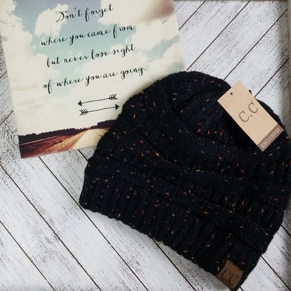C.C Accessories - C.C Confetti Beanie Cable Knit Black
